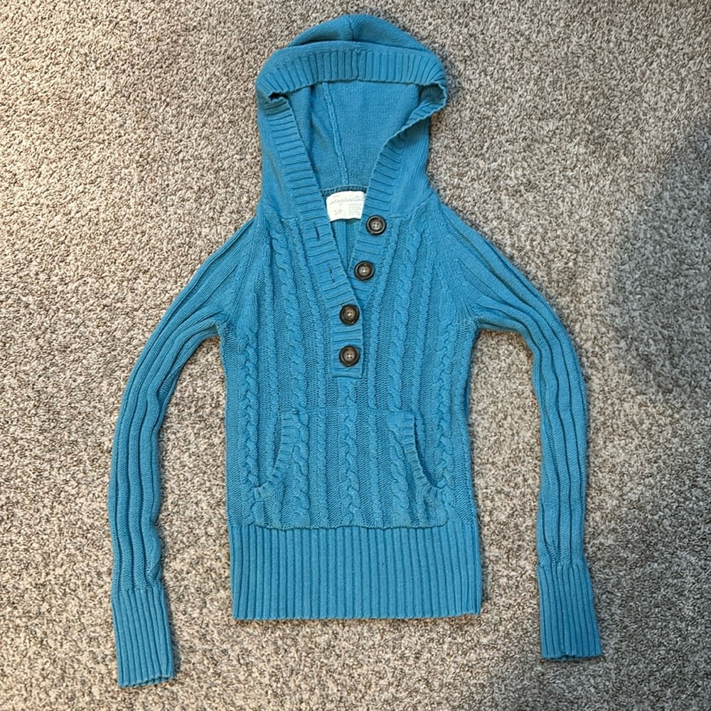 Aeropostale Blue Hooded Cable Knit Sweater